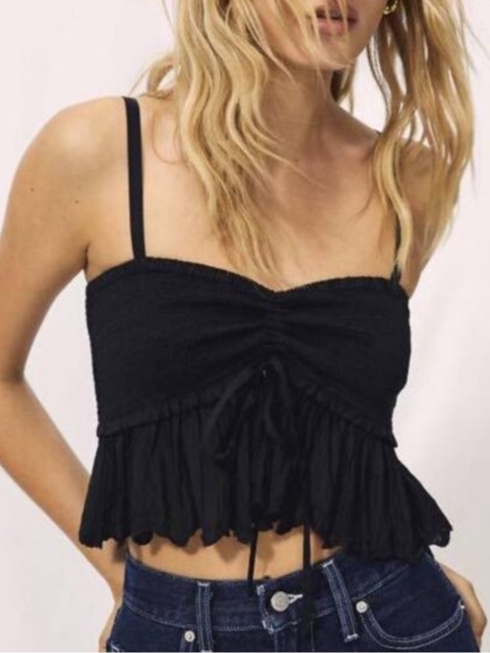Aritzia Wilfred Black Boho Cropped Top Size Medium